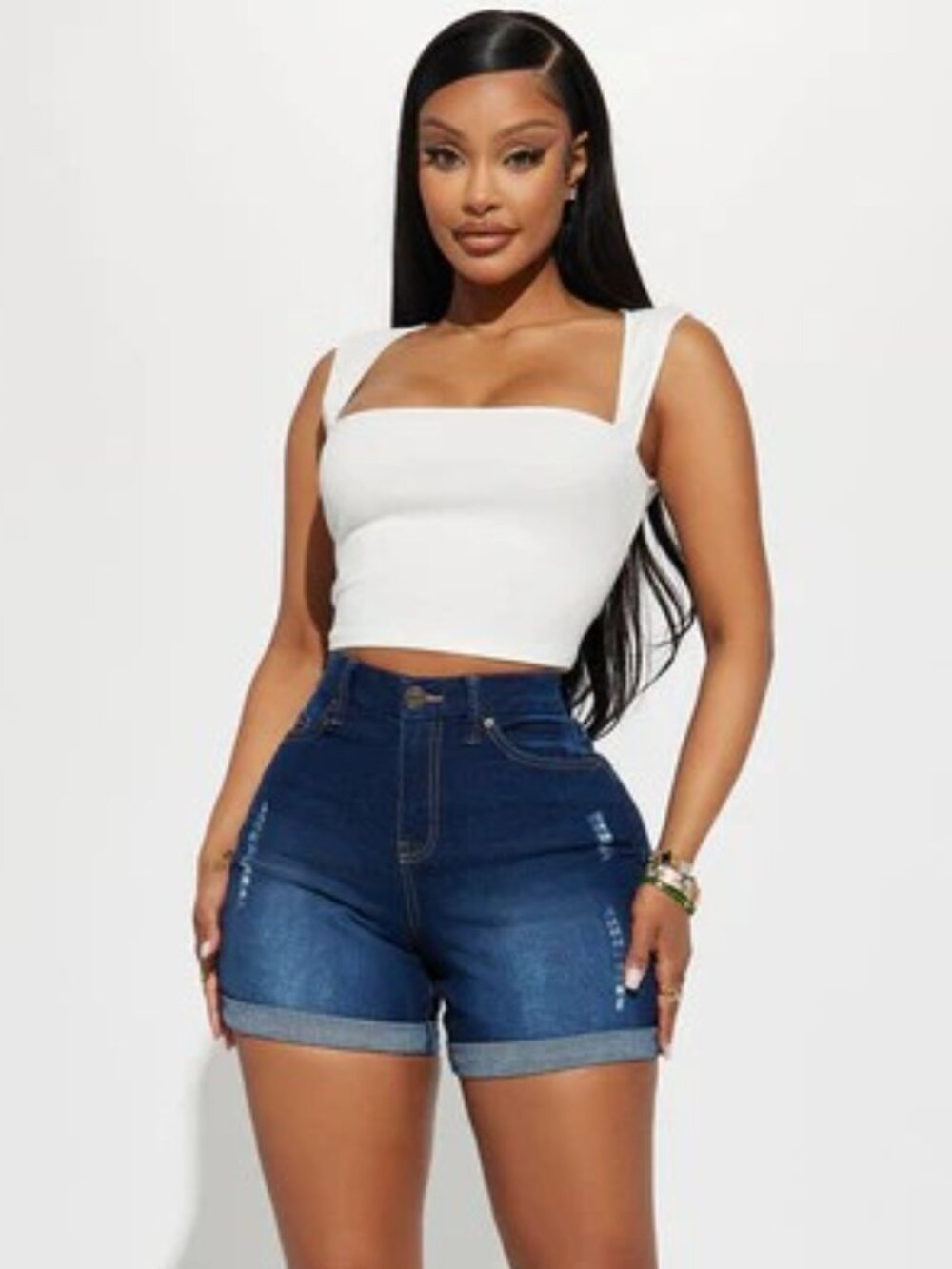 Heaven Sent Cuffed Denim Mom Shorts - Dark Wash